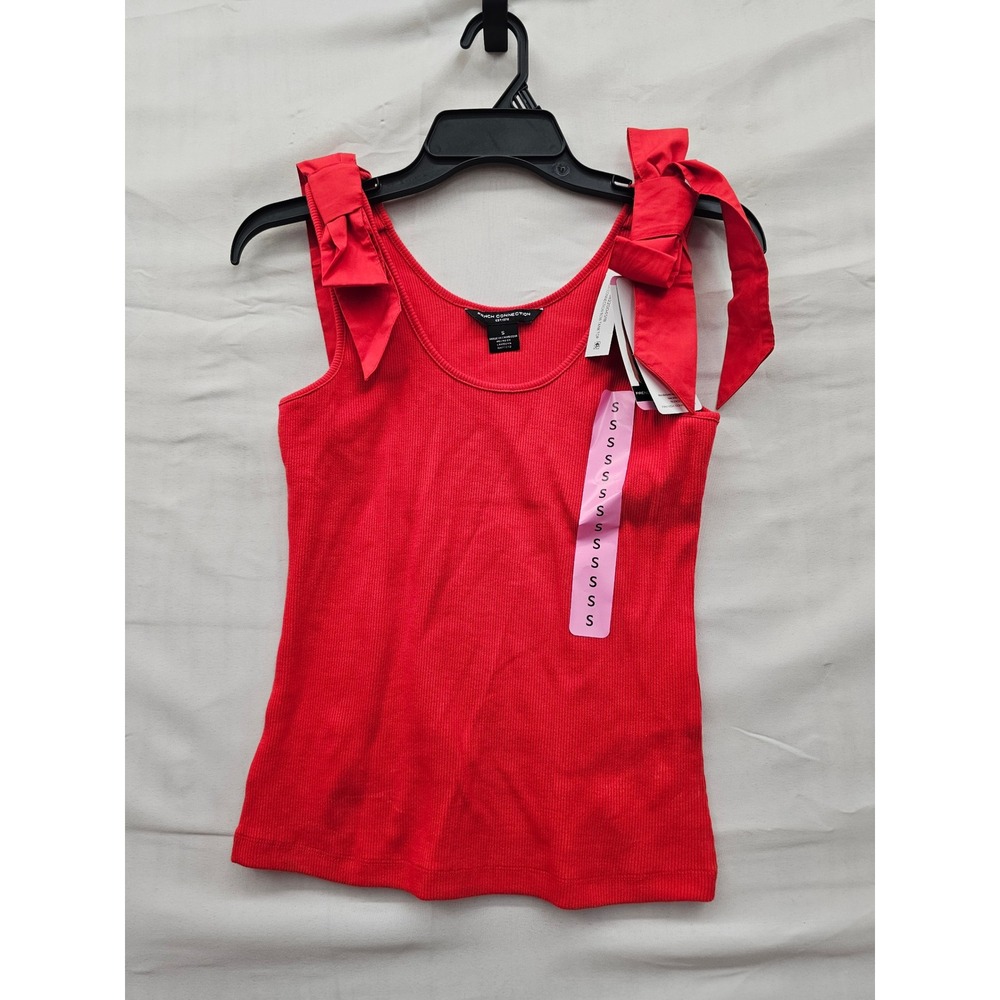 French Connection Womens Bow Tank Top Red Cotton Blend Casual Size Small